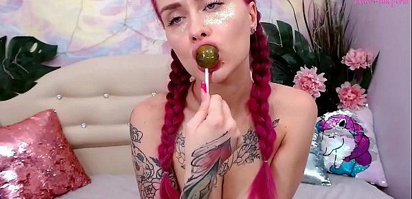  Sweet Babe Anal Masturbate with Lollipop - Closeup